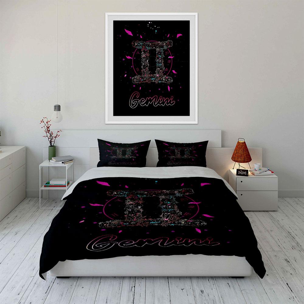 Gemini Zodiac Floral Design Bedding Duvet Cover Set Duvet Cover Pillowcases (1 * Duvet Cover 2 * Pillowcases, without duvet insert)