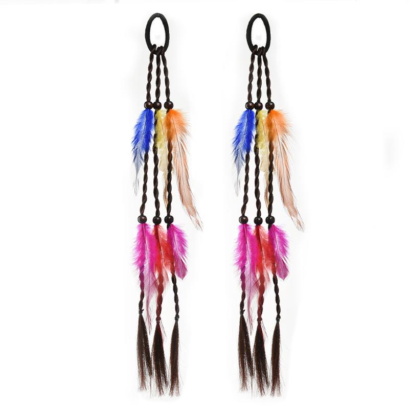 Boho buntes elastisches Feder-Stirnband - 16" geflochtenes Haaraccessoire