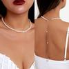 IngeSight.Z Simple Oval Imitation Pearl Chain Tassel Back Body Chain Women Wedding Boho Beads Pendant Necklace 2026 Summer