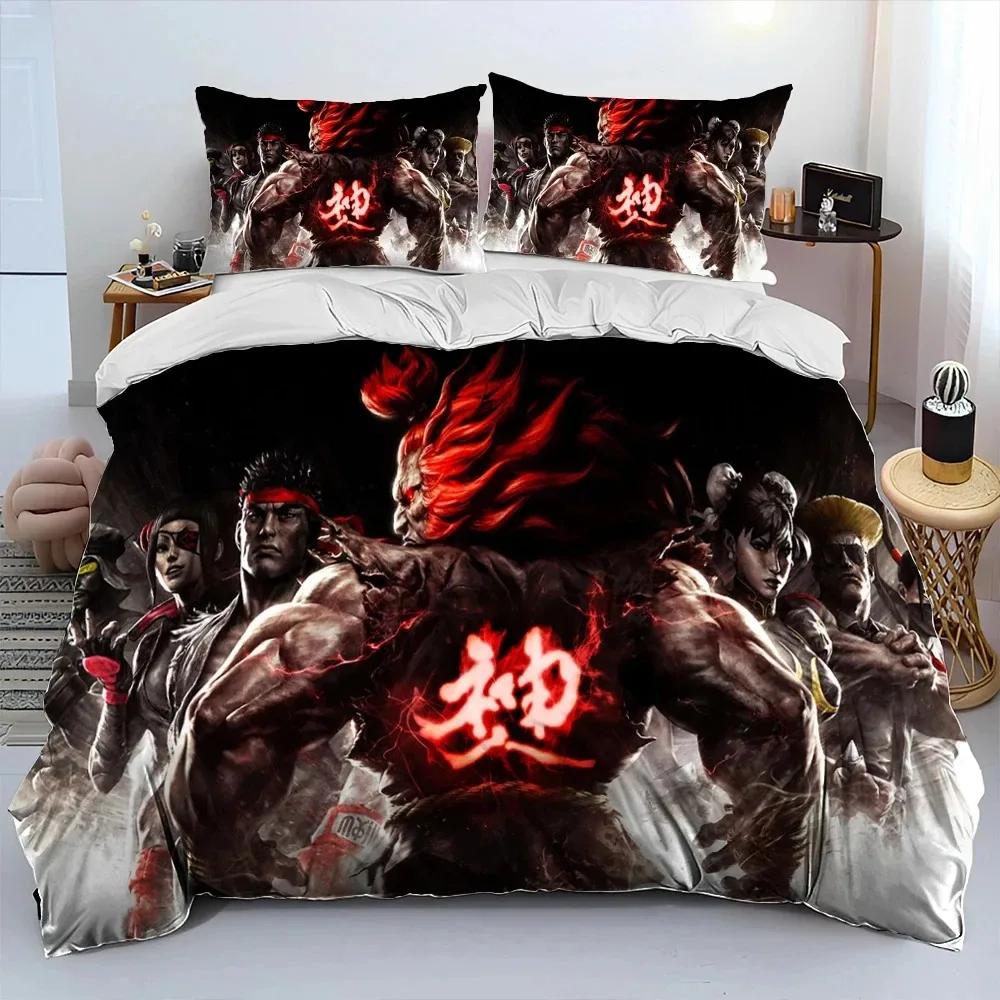 Street Fighter Retro Game Gamer Comforter Bedding Set,Duvet Cover Bed Set Quilt Cover Pillowcase,king Queen Size Bedding Set Boy
