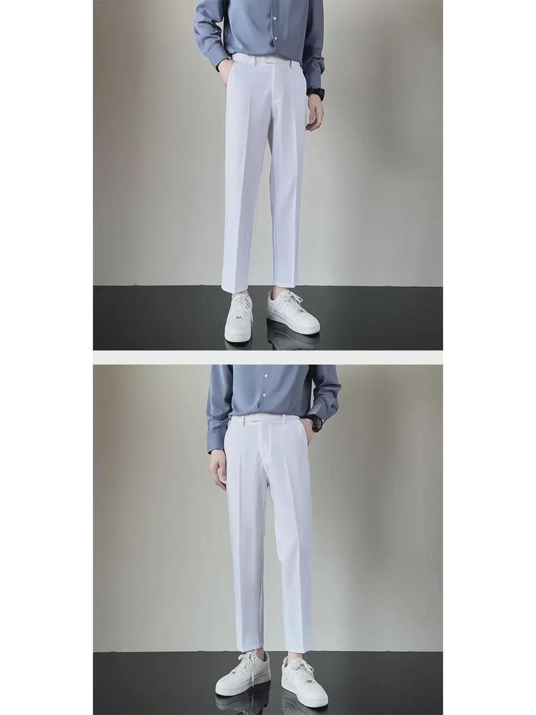 Men's Korean Style Slim Casual Nine-Point Trousers - Light Mature, High-Grade, Summer Drape, All-Match, Small Suit Design