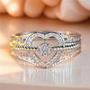 Cute Female White Zircon Stone CopperColor Wedding Jewelry Promise Engagement Love Heart Rings For Women