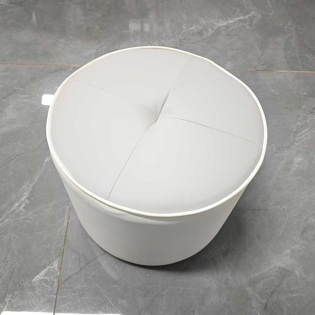 Nordic Faux Leather Round Stool, Small Pouf Ottoman for Sofa, Light Luxury Doorstep Shoe Changing Stool, Household Low Soft Seat