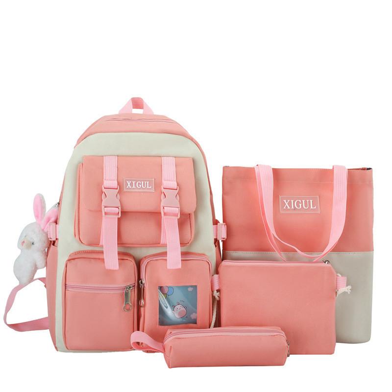 New Cartoon Style Student Backpack High Capacity Nylon Breathable Book Bag For Middle School Girls Pink Black Purple Blue