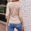 Women's Autumn and Winter Models Long-sleeved Irregular Slim V-neck Solid Colour Knitted T-shirt
