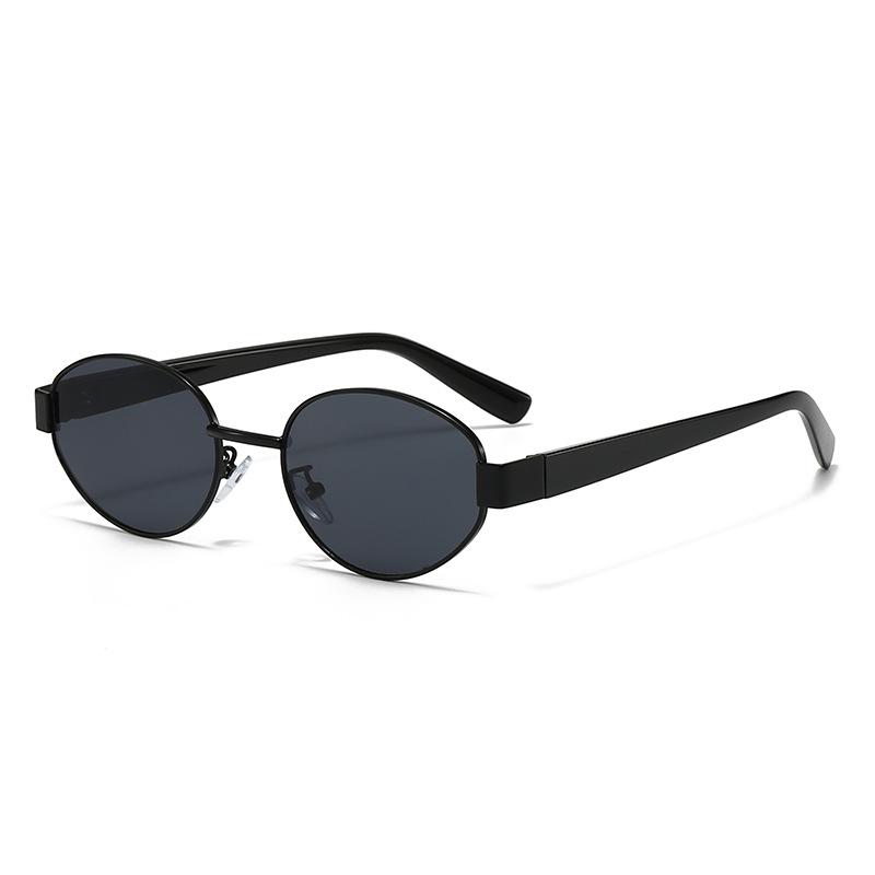 Metal oval frame retro sunglasses women's high-end sunglasses Hong Kong style personalized sunscreen glasses moisture polarized light