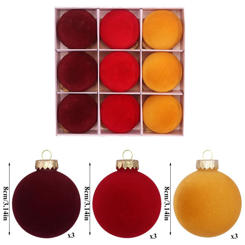 Cross-border Multi-color Flocked Christmas Ornament Set - PET Round and Boxed Balls for Tree Decoration