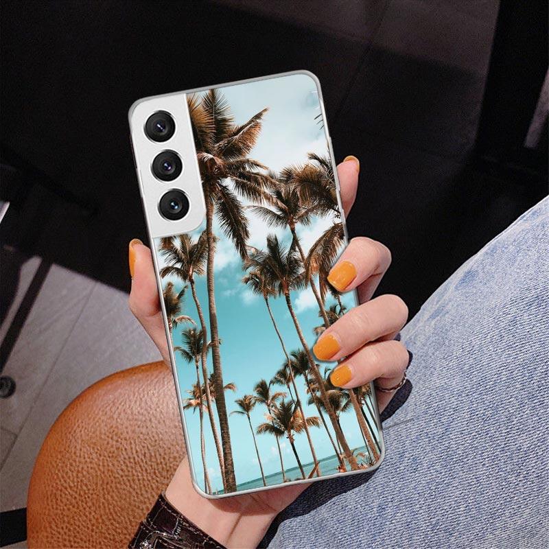 Sommerstrand-Sonnenuntergangs-Meerpalmen-Handyhülle für Samsung Galaxy S24 S25 Edge S26 Ultra S23 S22 S21 Plus S20 FE + personalisiertes Pr