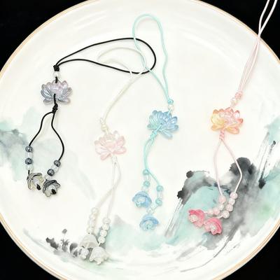 New Chinese-style Handmade Beaded Lotus Pendant Key Chains Mobile Phone Chain for Women Men Ethnic Charm Jewelry Accessory Gift