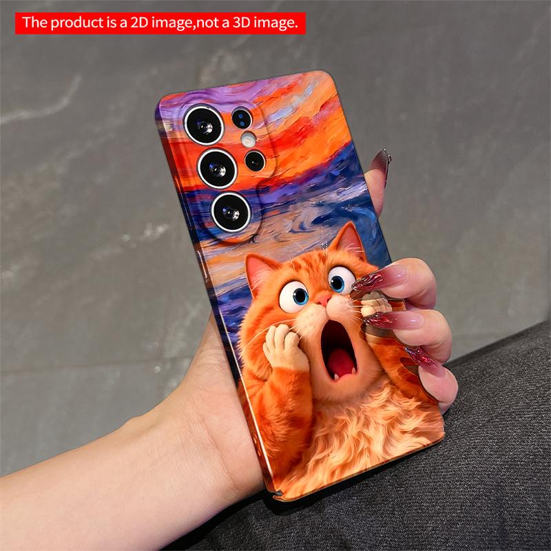 2DFlat Samsung phone case Surprised Orange Cat Against Swirling Sky Applicable to Galaxy S22 S23 S24 S25ULTRA S26 A12 A13 A14 A15 A16