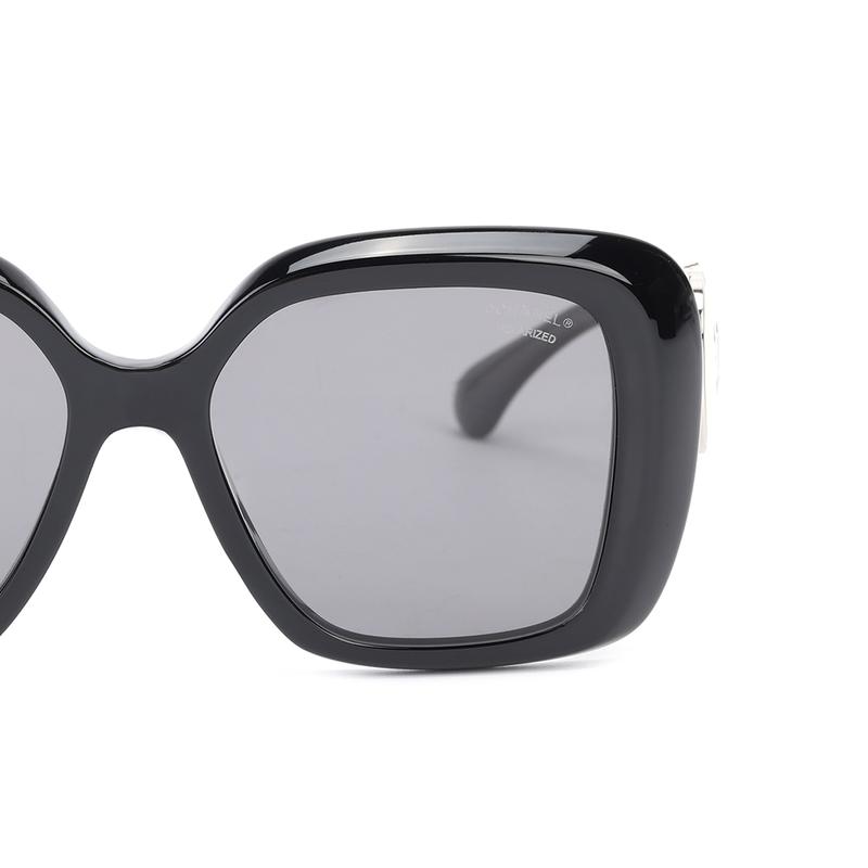 Chanel Lunettes de soleil irrégulières en acétate avec logo gravé pour femmes - Noir