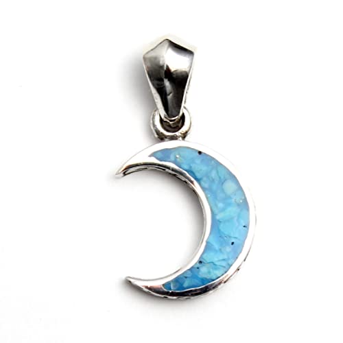 [World Accessories Carmelo] Mexican Turquoise Moon and Crescent Moon Pendant Good Vibrations for Men and Women, 925 Sterling Silver