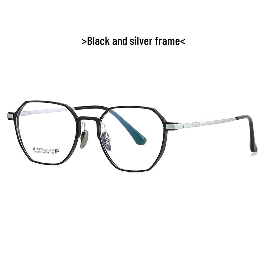 

Fashionable Academic Pure Titanium Anti-Blue Light Glasses with Metal Flat Lenses, Versatile for Myopia Compatibility, Model 2437.