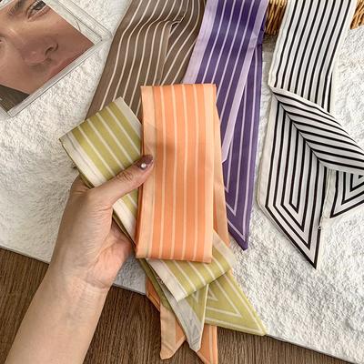 Stylish and Simple Striped Silk Scarf Temperament Versatile Long Scarf Hair Tie Bag Decoration Multi-functional Small Streamer