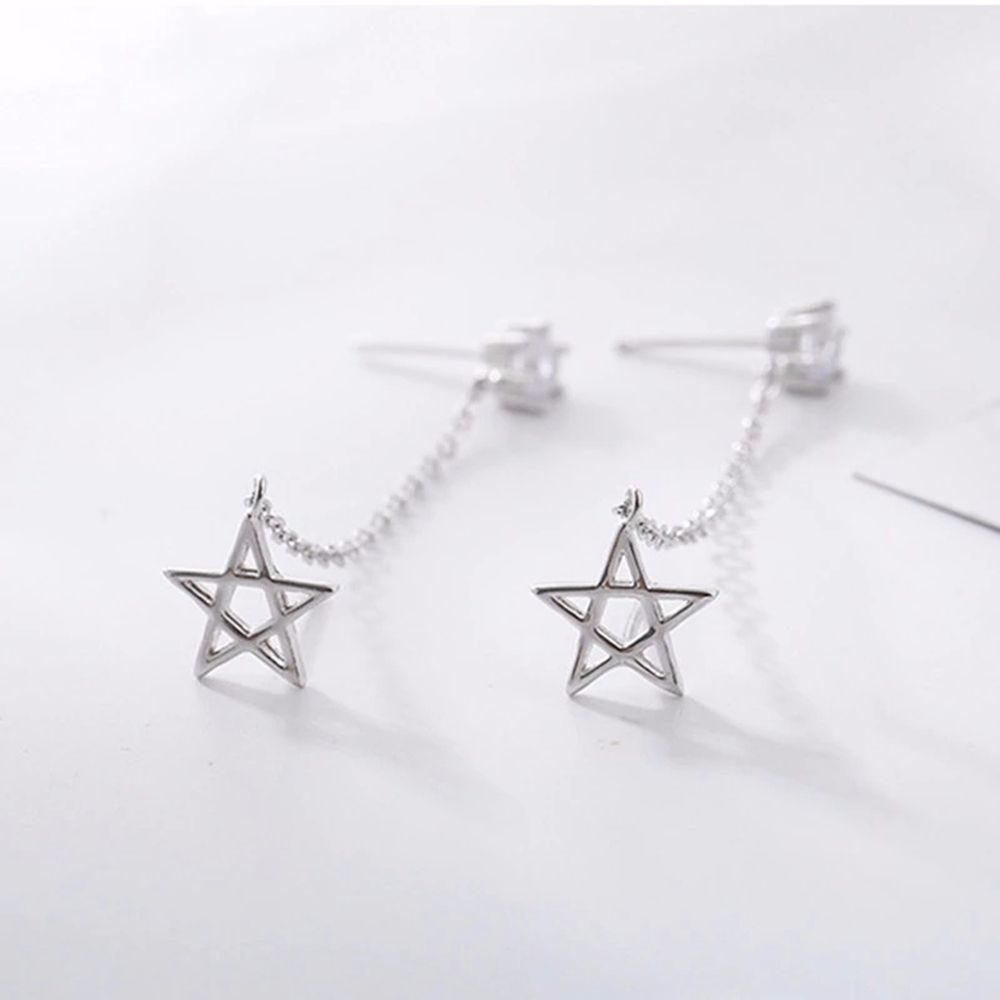 Holes Rhinestone Copper Female Ear Studs Korean Style Earrings Star Ear Studs Ear Chain Earrings
