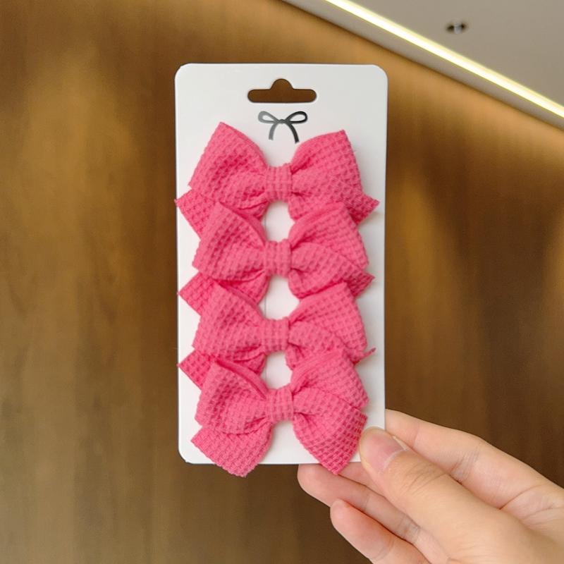 4PCS Soft Cotton Bow Hairpin Girl Sweet Plaid Design Hairpin Color Block Delicate Hairgripe Barrettes Kawaii Child Accessories