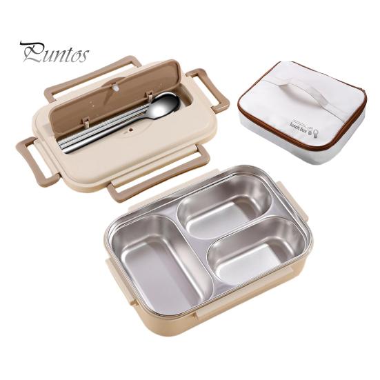 Изолированный ланч-бокс с отделениями, легко моющийся контейнер из нержавеющей стали для ланча, многоразовый ланч-бокс с посудой для взрослых и детей бежевый