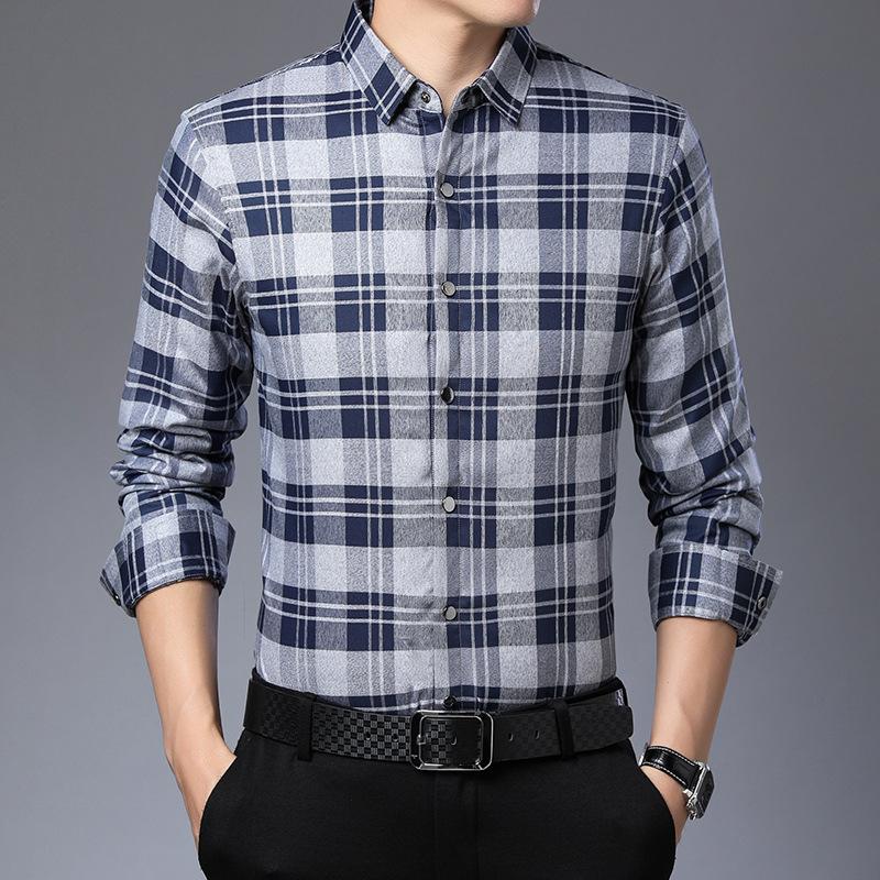 Down Shirt Men's Removable Liner Inch Shirt Men's Winter Middle-aged Men's Casual Thickened Plaid Warm Shirt Trendy