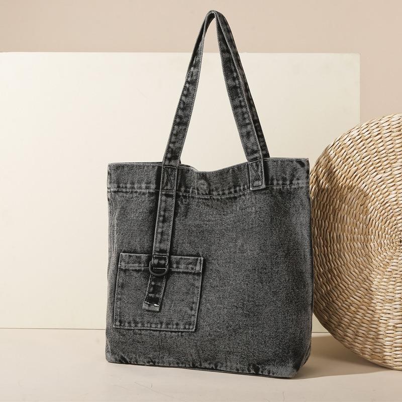 Lazy Retro New Washed Denim Cloth Shoulder Bag Women's Leisure Commuter Tote Bag Large Capacity Travel