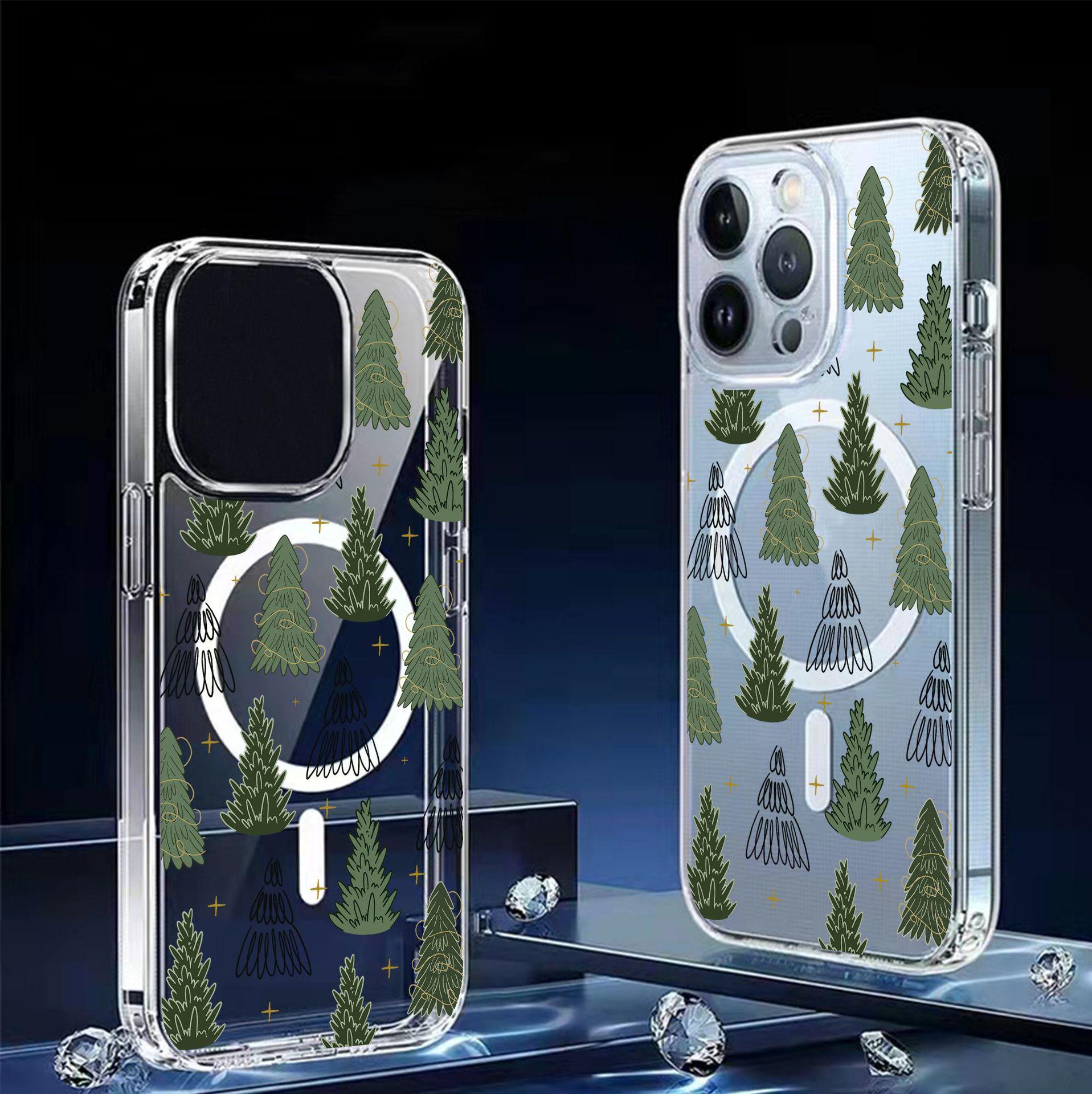 Three-Color Pine Magnetic Clear Case for iPhone 15/16/17 Pro Max iPhone 17 Pro