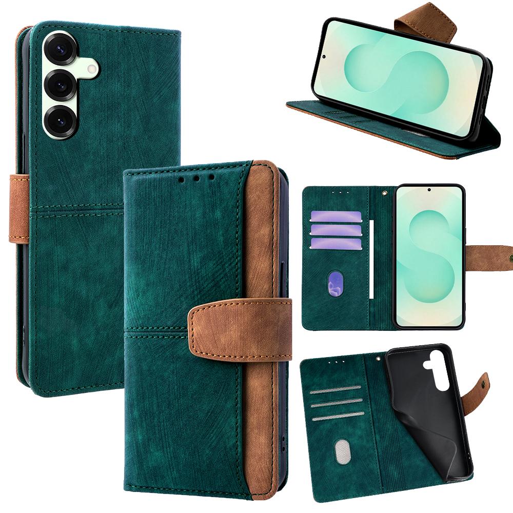 For Samsung Galaxy S25+ Case RFID Blocking Color Splicing PU Leather Wallet Phone Cover