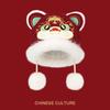 Plush Lion Dance Hat With Embroidered Red Motif Adjustable Warm Ear Cover Winter