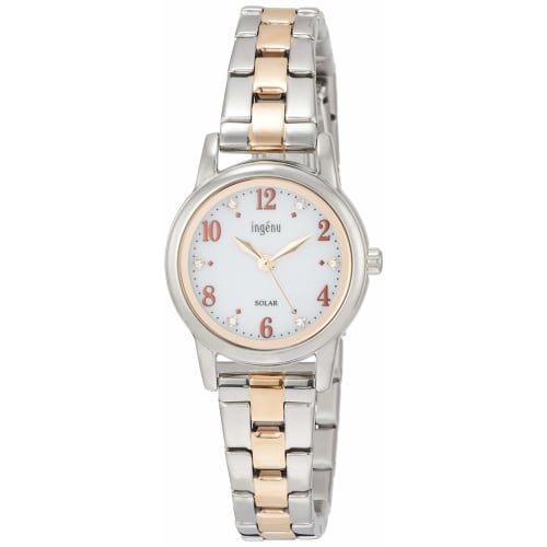 Ingenu Women's Solar Watch, White Dial, Full Arabic Inscriptions, Metal Band, Hardlex, AHJD406