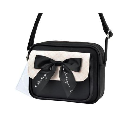 Synthetic leather mini shoulder bag with clear pass case/beige