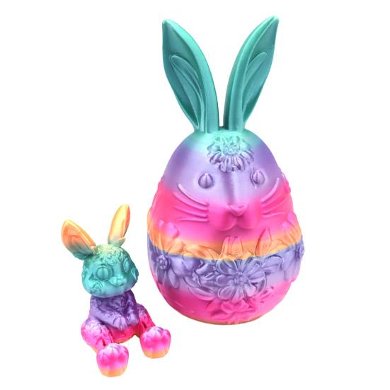 Påskhare Äggprydnad med Rörlig Ledad Kanin Inuti 3D-printad Kanin Blomma Äggfigur Påskhelg Festdekoration
