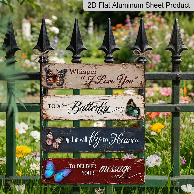 2D Flat 4Pair/Set Vintage Distressed Butterfly Bereavement Aluminium Decorative Sign, Heaven Message Sympathy Decorative Aluminum Plaque