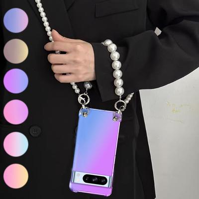 Crossbody Pearl Lanyard Hülle für Google Pixel 8 Pro Armbandkette Transparente Farbverlaufshüllen für Google Pixel 7 6A Silikon-Telefonschutzhülle