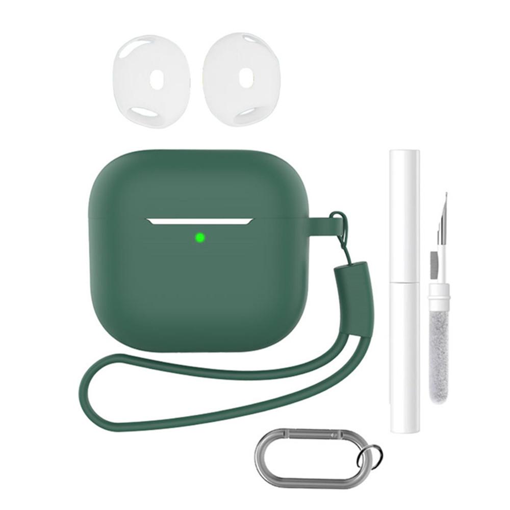 For AirPods 4 Earphone Silicone Case Set with Anti-Lost Keychain, Strap, Ear Tips, Cleaning Pen
