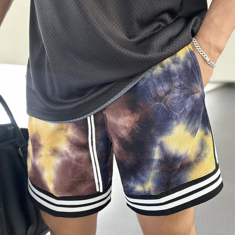 Męskie spodenki do biegania w stylu tie-dye, kolorowe, z hawajskim nadrukiem, spodnie plażowe z kieszeniami, codzienne spodenki sportowe, odzież treningowa