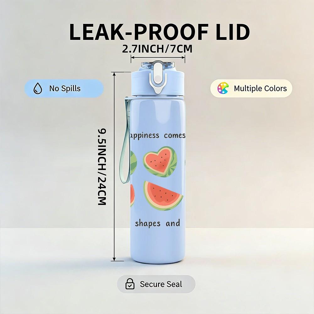 1PC Watermelon Slice Pattern 750ml Color Plastic Sports Water Bottle Leakproof Flip Straw Lid Suitable for Sports Office Home Use