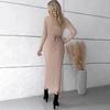Abito da donna in maglia a maniche lunghe con scollo a V, ampio e svasato, autunno inverno, pigro vento