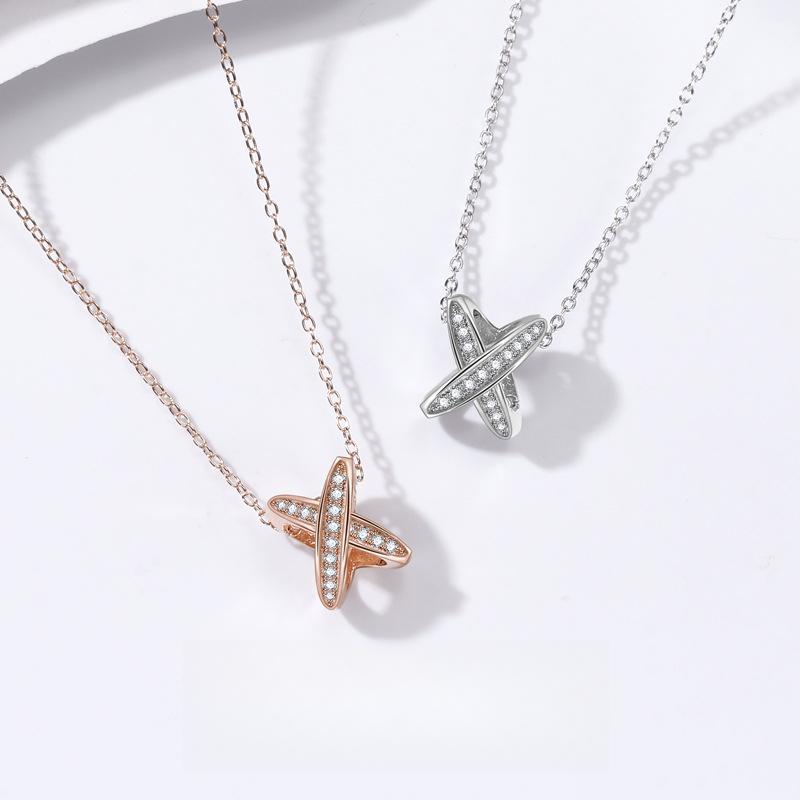X Cross Necklace Women's Niche Light Luxury Geometric Versatile Temperament Premium Diamond Pendant