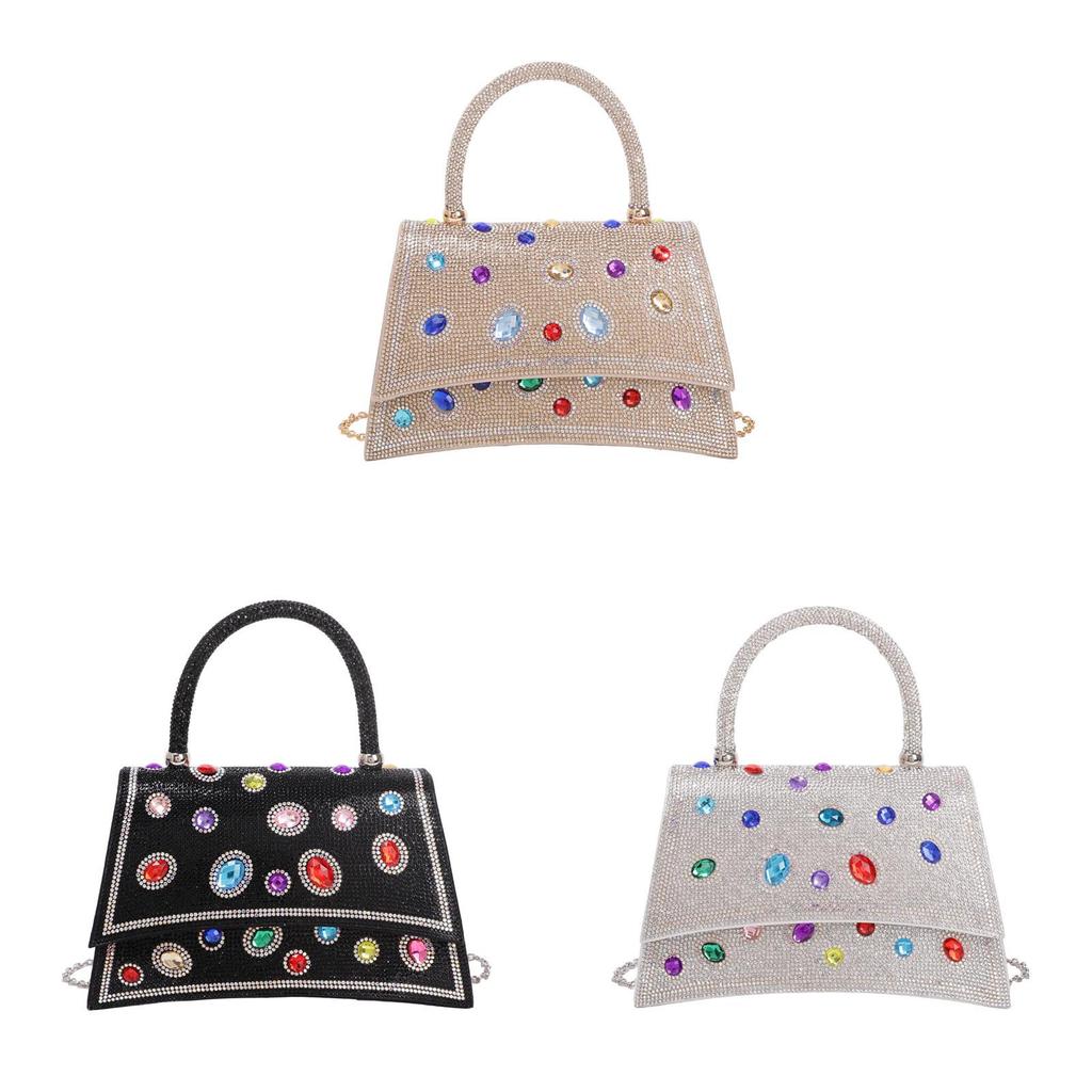 Pu Crystal Embellished Evening Clutch With Chain Strap For Party And Night Out