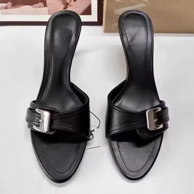 Fashion 2025 Summer Women's High Heeled Shoes Buckle Strap Decoration Outdoor Open Toe Slip On Stiletto Elegant Female Mules Sandals