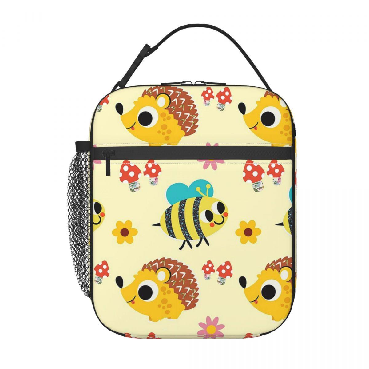 

The Pattern Of Bees Picking Flowers Insulated Lunch Bag for Women Kids Leakproof Food Boxes Thermal Lunch Box Tote One Size