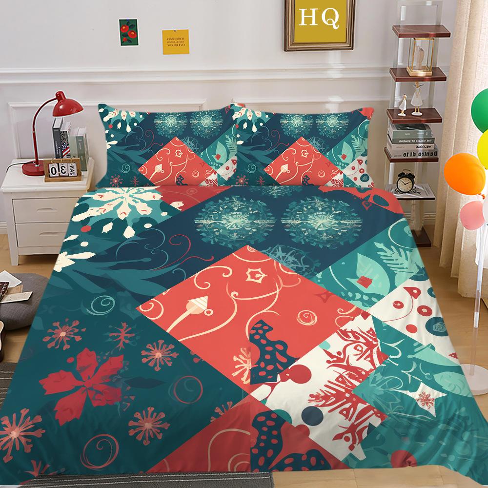 Christmas Printing 3D Printing Polyester Pillowcase Quilt Cover Two Or Three-Piece Set