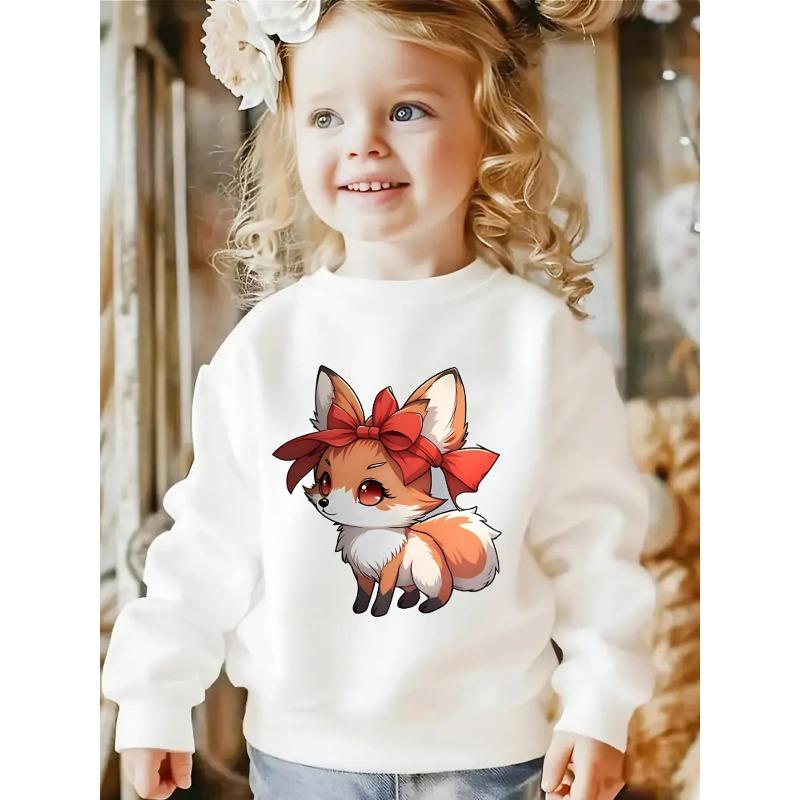 European sizes Crewneck Sweatshirt for Kids Featuring an Adorable Fox with a Red Bow, Sports And Casual Wear Is Soft, Comfortable