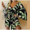 Autumn Sexy V-neck Irregular Bat Sleeve Lace-up Dress