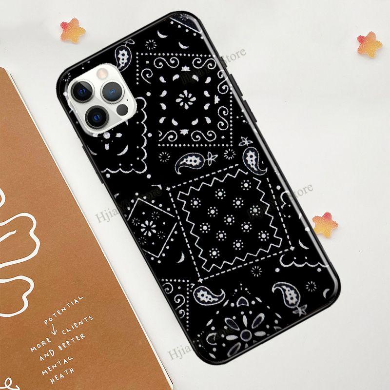 Bandana Naadloos Patroon Zwart Voor iPhone 12 Pro Max 13 mini Hoesje Voor iPhone XR XS X SE 2020 7 8 Plus 11 Pro Max Cover