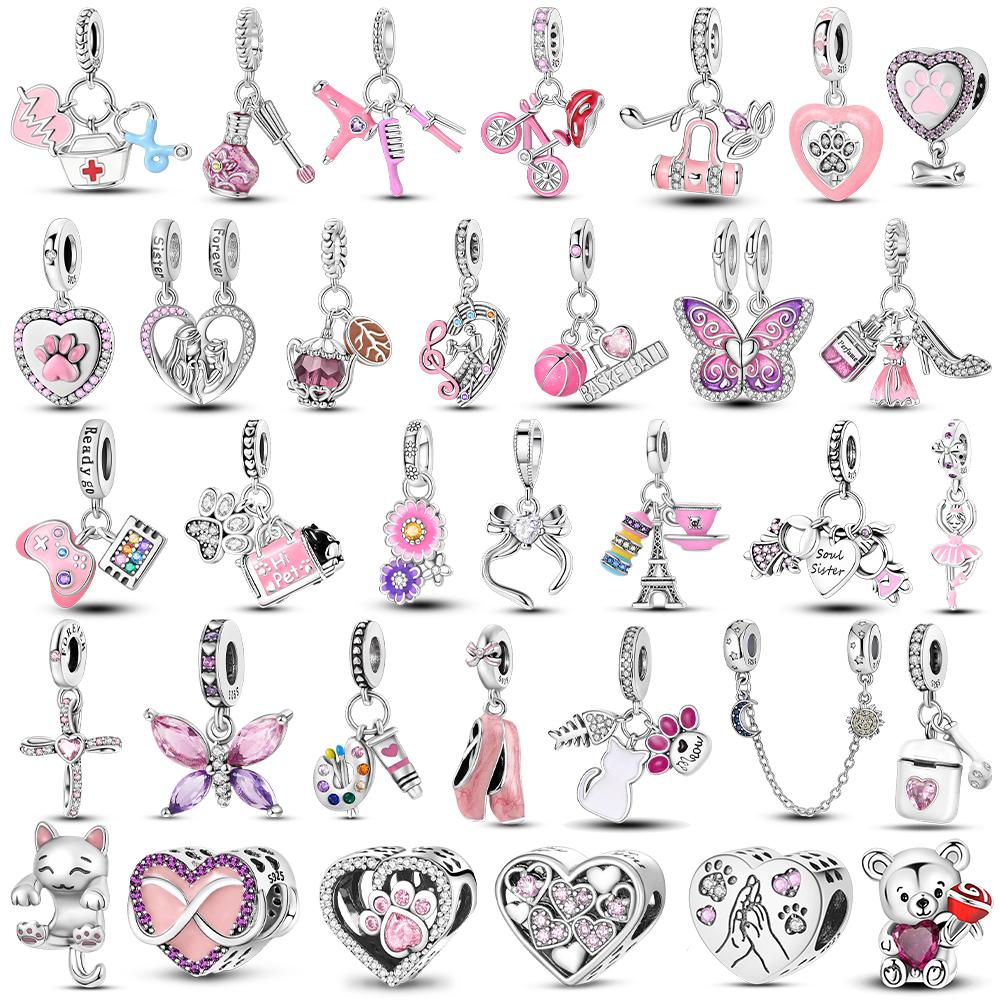 Original Rosa Serie Berlocker Koppar Parfym Fjäril Pärlor Hänge Hängande Passar Armband Berlockarmband Diy Dam Smycken Gåva