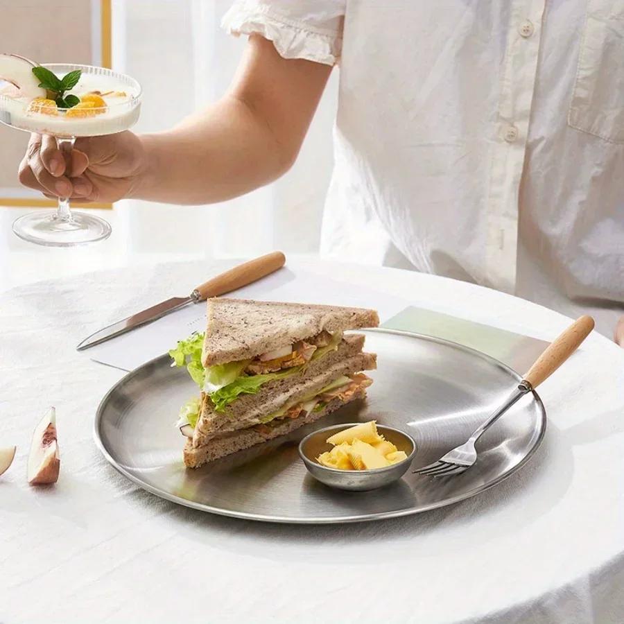 Stainless Steel Metal Dining Disc Round Bone Spitting Dish High Quality Shallow Tray Gold Silver Fruit Meat Tableware