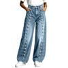Jeans Casuales Rectos para Mujer con Botones Laterales para Uso Diario y Salidas