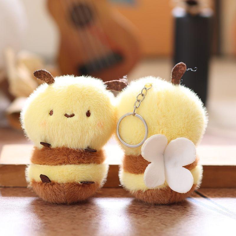 Cute Bee Plush Keychain Backpack Charm Soft Stuffed Animal Toy With Pp Cotton Fill Mini Gift For Kids