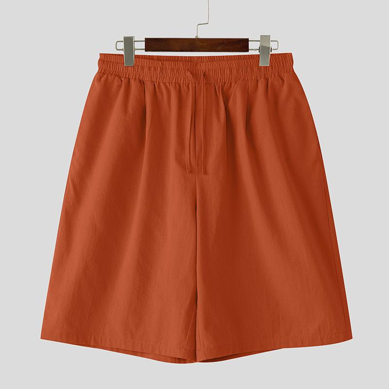 

INCERUN Винтажные мужские шорты с высокой эластичной талией на кулиске, повседневные свободные полушорты 3XL