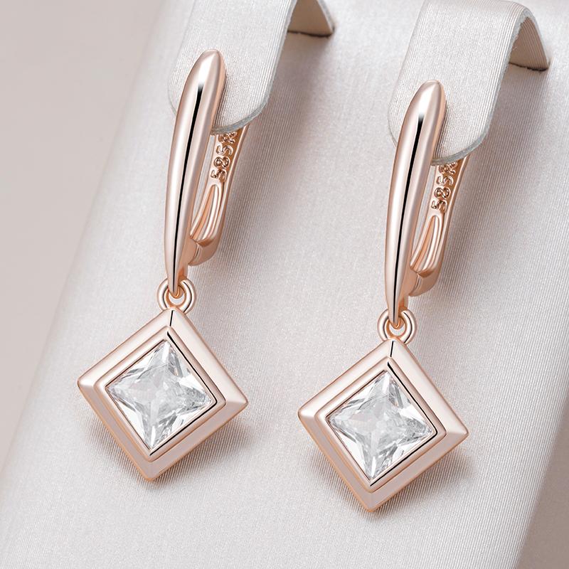 Shiny Square Natural Zircon Dangle Earrings For Women Fashion  Rose Gold Color High Quality Daily Wear Jewelry