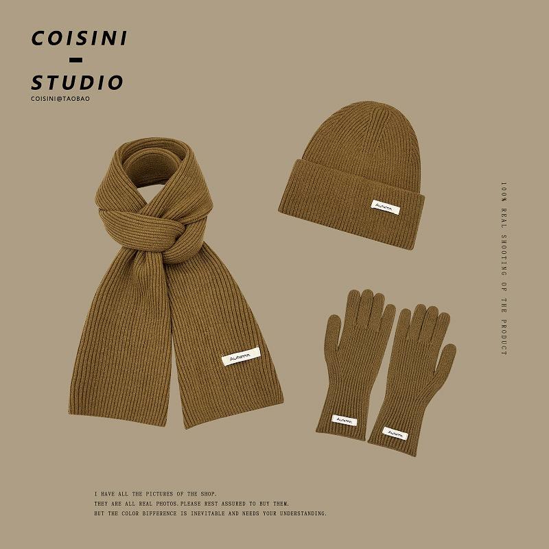 Season fashion new literary and retro knitted wool scarf three-piece set women's warm and cold neck scarf men